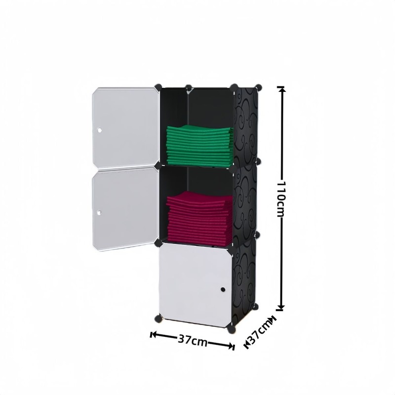 Dulap/Pantofar Modular, 3 usi, Naimeed D7922, 37x37x110cm, Alb/Negru