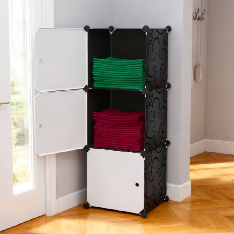 Dulap/Pantofar Modular, 3 usi, Naimeed D7922, 37x37x110cm, Alb/Negru