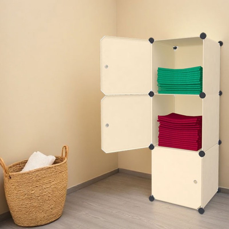 Dulap/Pantofar Modular, 3 usi, Naimeed D7923, 37x37x110cm, Crem