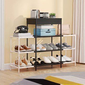 Pantofar, Naimeed D5544, raft incaltaminte, polita multifunctionala, 95 x 22 x 68 cm, alb-negru Pantofar, Naimeed D5544, raft incaltaminte, polita multifunctionala, 95 x 22 x 68 cm, alb-negru