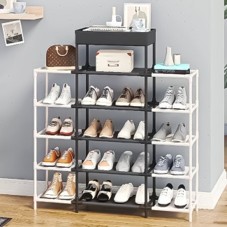 Pantofar, Naimeed D5546, raft incaltaminte, polita multifunctionala, 95 x 22 x 108 cm, alb-negru Pantofar, Naimeed D5546, raft incaltaminte, polita multifunctionala, 95 x 22 x 108 cm, alb-negru