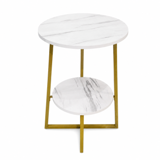 Masuta de Cafea cu 2 Blaturi, Naimeed D7705, Cadru Metalic Auriu si Blaturi MDF, pentru Living, Dormitor sau Birou, 40x30x55 cm