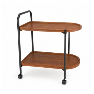  Masuta Multifunctionala cu Roti si 2 Niveluri, Naimeed D7706, Cadru Metalic Negru si Polite MDF cu Aspect Lemn, 60x34x67cm