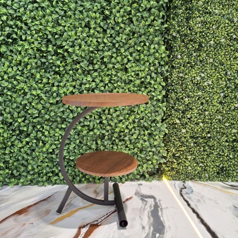Masuta de Cafea, 2 Blaturi, Naimeed D7707, Design Modern, Cadru Metalic Negru si Blaturi MDF cu Aspect Lemn, pentru Living, Dormitor sau Birou, 40x30x57cm