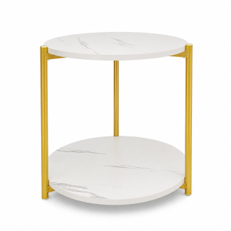 Masuta de Cafea, 2 Blaturi, Naimeed D7708, Design Modern, Cadru Metalic auriu, Blaturi MDF, pentru Living, Dormitor sau Birou, 40x40cm