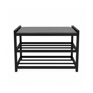 Bancuta pentru Hol cu Pantofar, Naimeed D7713, Sezut Tapitat, Cadru Metalic, 2 Niveluri pentru Incaltaminte, 60x25x40cm, Gri