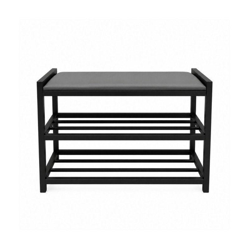 Bancuta pentru Hol cu Pantofar, Naimeed D7713, Sezut Tapitat, Cadru Metalic, 2 Niveluri pentru Incaltaminte, 60x25x40cm, Negru