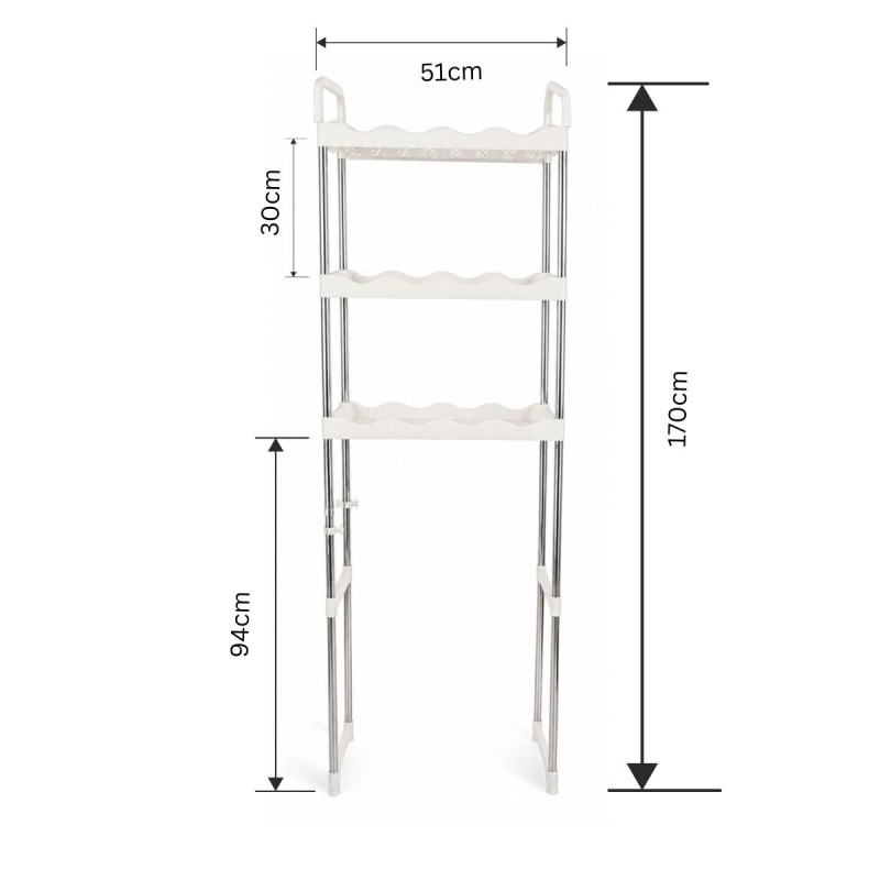 Raft pentru Baie deasupra Toaletei, Naimeed D7714, 3 Polite de Depozitare, 51x25x170cm, Alb