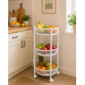 Raft Metalic Multifunctional Mobil cu 3 Niveluri si Roti, Naimeed D7718, pentru Fructe si Legume, Bucatarie, 35x35x88cm, Alb