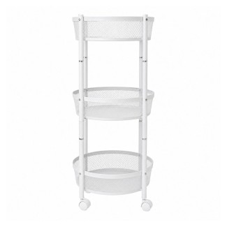 Raft Metalic Multifunctional Mobil cu 3 Niveluri si Roti, Naimeed D7718, pentru Fructe si Legume, Bucatarie, 35x35x88cm, Alb