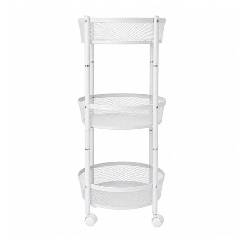 Raft Metalic Multifunctional Mobil cu 3 Niveluri si Roti, Naimeed D7718, pentru Fructe si Legume, Bucatarie, 35x35x88cm, Alb