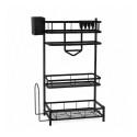 Raft Metalic Multifunctional pentru Bucatarie, Naimeed D7720, cu Suport pentru Cutite, Tacamuri si Prosoape, 33x60cm, Negru