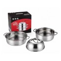 Oala pentru Gatit la Abur din Inox, Naimeed D7937, cu Capac si Insertoare pentru Abur, 3 Piese