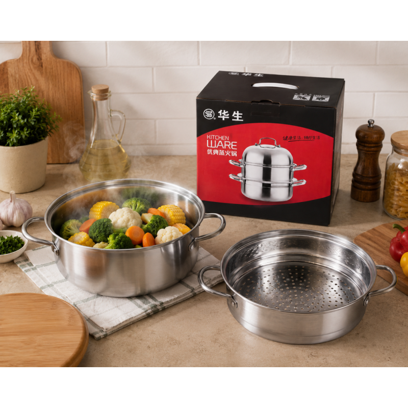 Oala pentru Gatit la Abur din Inox, Naimeed D7937, cu Capac si Insertoare pentru Abur, 3 Piese