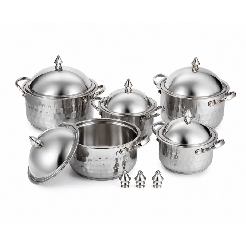Set 5 Oale cu Capace din Inox, Naimeed D7940, Diferite Dimensiuni, Design Elegant, pentru Toate Tipurile de Aragaz
