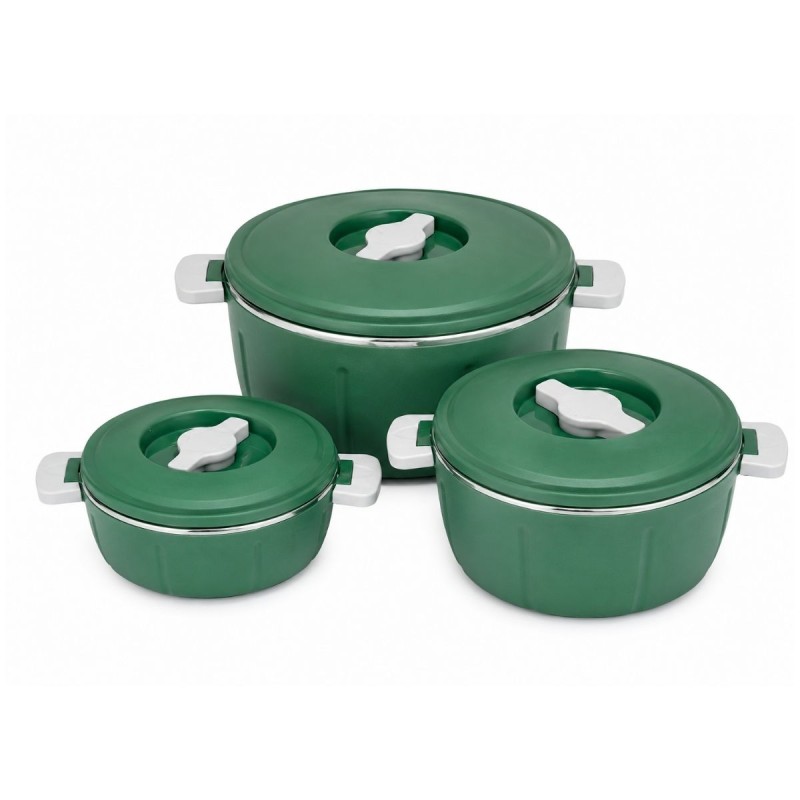 Set Caserole Termice cu Capac, Naimeed D7941, pentru Servire si Pastrarea Temperaturii Alimentelor, Verde, 1.8L + 3.5L + 6L