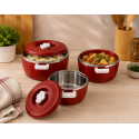 Set Caserole Termice cu Capac, Naimeed D7943, pentru Servire si Pastrarea Temperaturii Alimentelor, Rosu, 1.8L+3.5L+6L Set Caserole Termice cu Capac, Naimeed D7943, pentru Servire si Pastrarea Temperaturii Alimentelor, Rosu, 1.8L+3.5L+6L