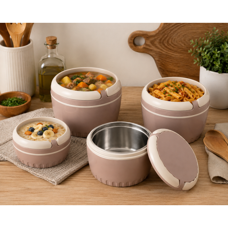 Set Caserole Termice cu Capac, Naimeed D7945, Crem, 18+20+22+24cm