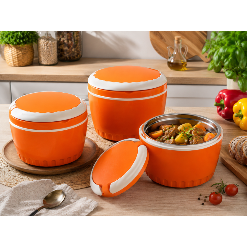 Set Caserole Termice cu Capac, Naimeed D7948, portocaliu