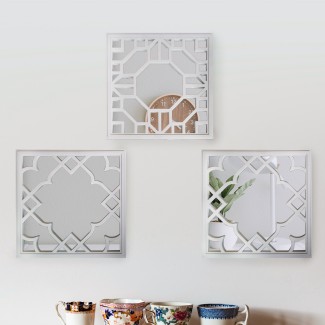 Set 3 Oglinzi Decorative de Perete, Naimeed D4617W, Alb, 25.5x2.5x25.5 cm Set 3 Oglinzi Decorative de Perete, Naimeed D4617W, Alb, 25.5x2.5x25.5 cm