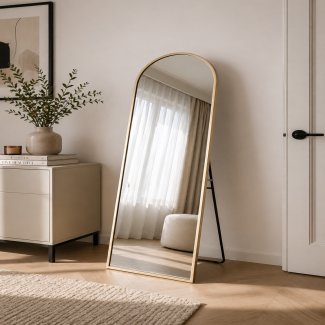 Oglinda tip arcada de Perete sau de podea cu suport, Naimeed D8008, Rama din Aluminiu, 60x180cm, auriu