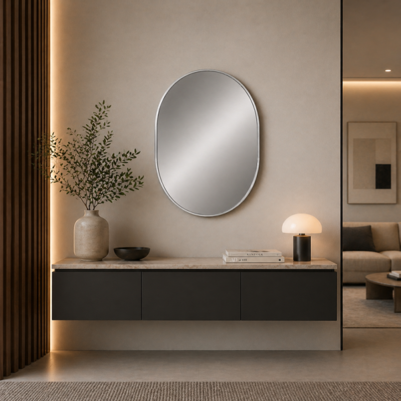 Oglinda de Perete, Naimeed D8014, Rama din Aluminiu, 50x70cm, argintiu
