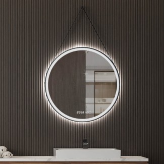 Oglinda cu iluminare LED, IP44, 80cm, D4233, Dezaburire, Touch, Ceas, rama neagra Aluminiu