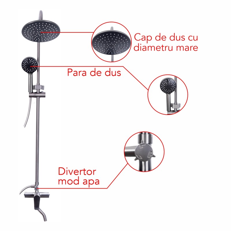 Coloana de dus, cu para fixa si para mobila, Naimeed D6136, 3 functii, otel inoxidabil, Argintiu Coloana de dus, cu para fixa si para mobila, Naimeed D6136, 3 functii, otel inoxidabil, Argintiu