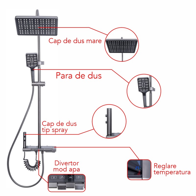 Coloana de dus, cu para fixa si para mobila, Naimeed D6138, 4 functii, otel inoxidabil, Argintiu Coloana de dus, cu para fixa si para mobila, Naimeed D6138, 4 functii, otel inoxidabil, Argintiu