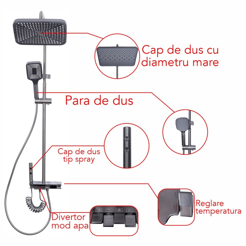 Coloana de dus, cu para fixa si para mobila, Naimeed D6158, 4 functii, otel inoxidabil, Argintiu Coloana de dus, cu para fixa si para mobila, Naimeed D6158, 4 functii, otel inoxidabil, Argintiu