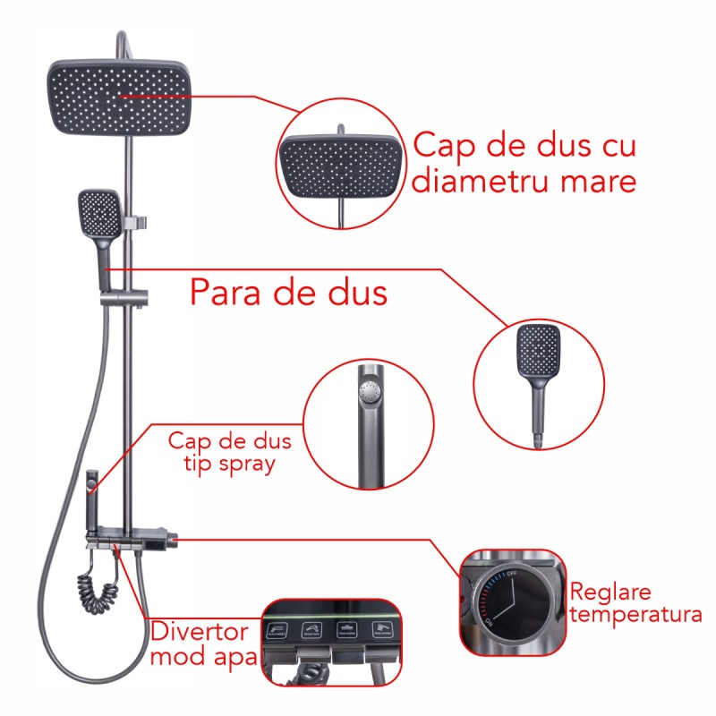 Coloana de dus, cu para fixa si para mobila, Naimeed D6159, 4 functii, otel inoxidabil, Argintiu Coloana de dus, cu para fixa si para mobila, Naimeed D6159, 4 functii, otel inoxidabil, Argintiu