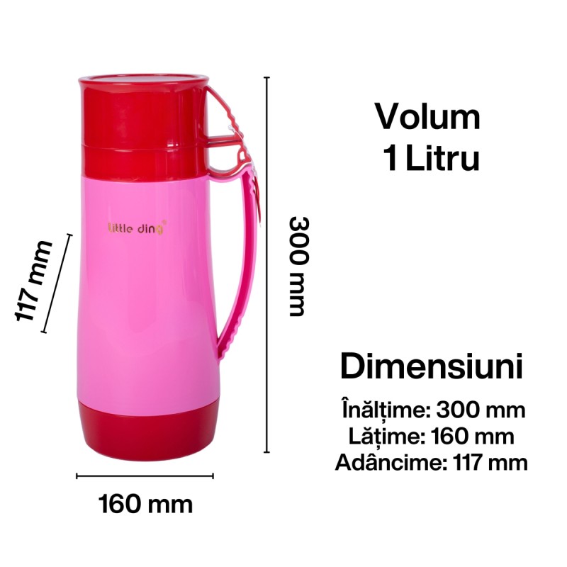 Termos, Naimeed D6413, pentru bauturi reci sau calde, Sticla si ABS, 1L, Roz, 160x300x117mm Termos, Naimeed D6413, pentru bauturi reci sau calde, Sticla si ABS, 1L, Roz, 160x300x117mm