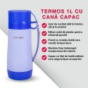 Termos, Naimeed D6418, pentru bauturi reci sau calde, Sticla si ABS, 1.8L, Albastru, 160x345x132mm