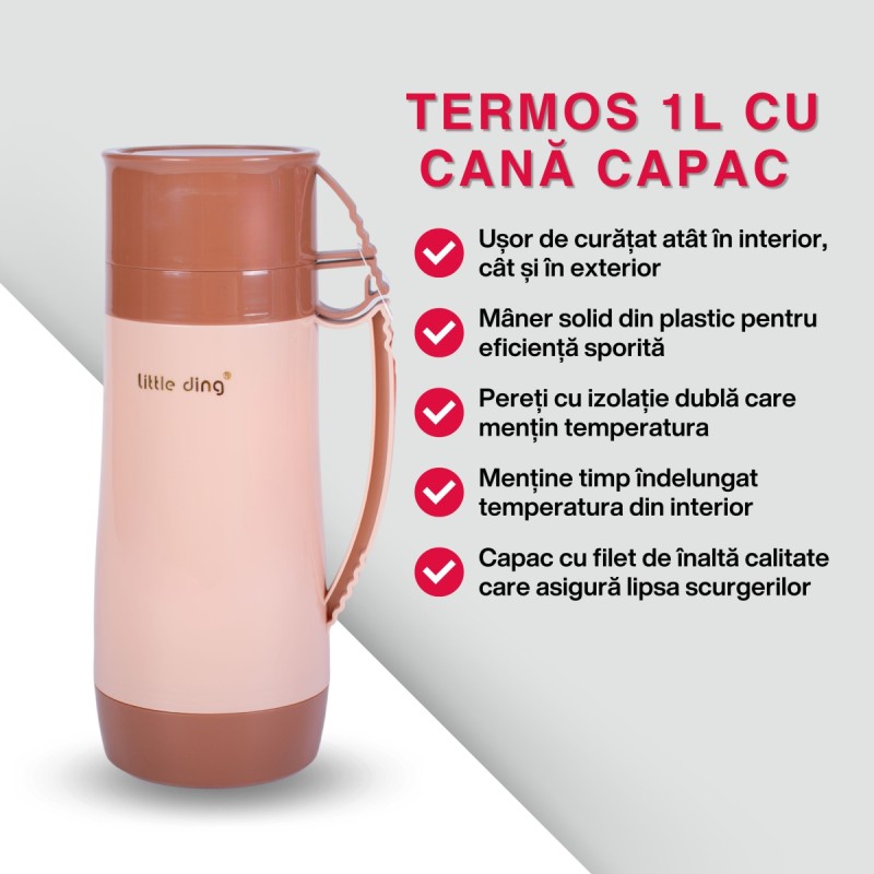 Termos, Naimeed D6413, pentru bauturi reci sau calde, Sticla si ABS, 1L, Maro, 160x300x117mm Termos, Naimeed D6413, pentru bauturi reci sau calde, Sticla si ABS, 1L, Maro, 160x300x117mm