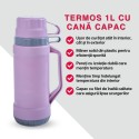 Termos, Naimeed D6417, pentru bauturi reci sau calde, Sticla si ABS, 1.8L, Mov, 160x345x130mm