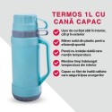 Termos, Naimeed D6417, pentru bauturi reci sau calde, Sticla si ABS, 1.8L, Turcoaz, 160x345x130mm
