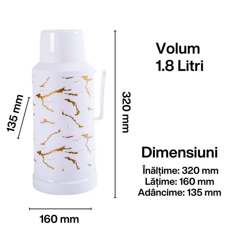 Termos, Naimeed D6416, pentru bauturi reci sau calde, Sticla si ABS, 1.8L, Alb, 160x320x135mm Termos, Naimeed D6416, pentru bauturi reci sau calde, Sticla si ABS, 1.8L, Alb, 160x320x135mm