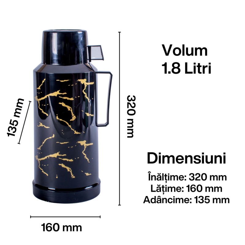 Termos, Naimeed D6416, pentru bauturi reci sau calde, Sticla si ABS, 1.8L, Negru, 160x320x135mm Termos, Naimeed D6416, pentru bauturi reci sau calde, Sticla si ABS, 1.8L, Negru, 160x320x135mm