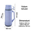 Termos, Naimeed D6417, pentru bauturi reci sau calde, Sticla si ABS, 1.8L, Albastru, 160x345x130mm
