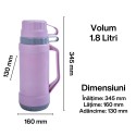 Termos, Naimeed D6417, pentru bauturi reci sau calde, Sticla si ABS, 1.8L, Mov, 160x345x130mm