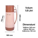 Termos, Naimeed D6418, pentru bauturi reci sau calde, Sticla si ABS, 1.8L, Maro, 160x345x132mm