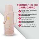 Termos, Naimeed D6420, pentru bauturi reci sau calde, Sticla si ABS, 1.2L, Crem, 120x340x170mm