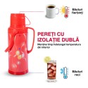 Termos, Naimeed D6420, pentru bauturi reci sau calde, Sticla si ABS, 1.2L, Rosu, 120x340x170mm