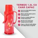Termos, Naimeed D6420, pentru bauturi reci sau calde, Sticla si ABS, 1.2L, Rosu, 120x340x170mm