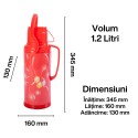 Termos, Naimeed D6420, pentru bauturi reci sau calde, Sticla si ABS, 1.2L, Rosu, 120x340x170mm