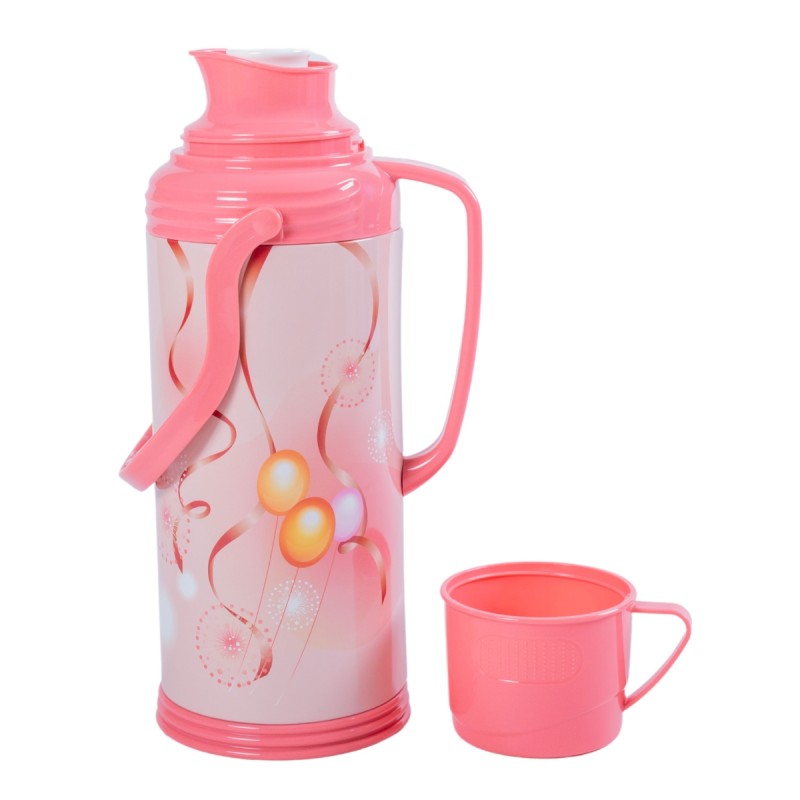 Termos, Naimeed D6420, pentru bauturi reci sau calde, Sticla si ABS, 1.2L, Roz, 120x340x170mm