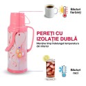 Termos, Naimeed D6420, pentru bauturi reci sau calde, Sticla si ABS, 1.2L, Roz, 120x340x170mm