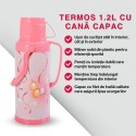 Termos, Naimeed D6420, pentru bauturi reci sau calde, Sticla si ABS, 1.2L, Roz, 120x340x170mm