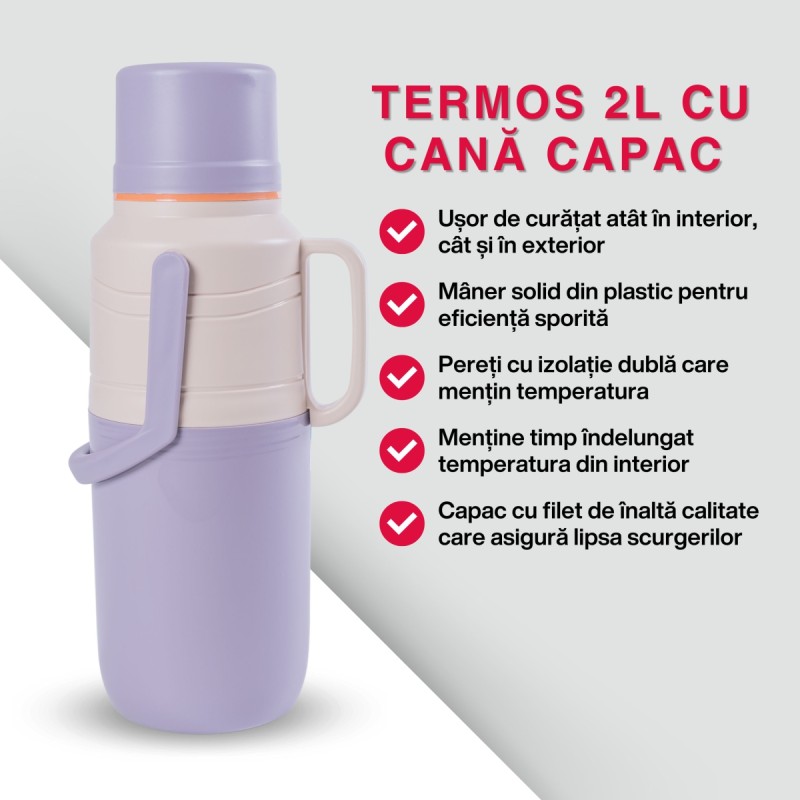 Termos, Naimeed D6421, pentru bauturi reci sau calde, Sticla si ABS, 2L, Mov, 114x400x200mm Termos, Naimeed D6421, pentru bauturi reci sau calde, Sticla si ABS, 2L, Mov, 114x400x200mm