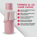 Termos, Naimeed D6421, pentru bauturi reci sau calde, Sticla si ABS, 2L, Roz, 114x400x200mm